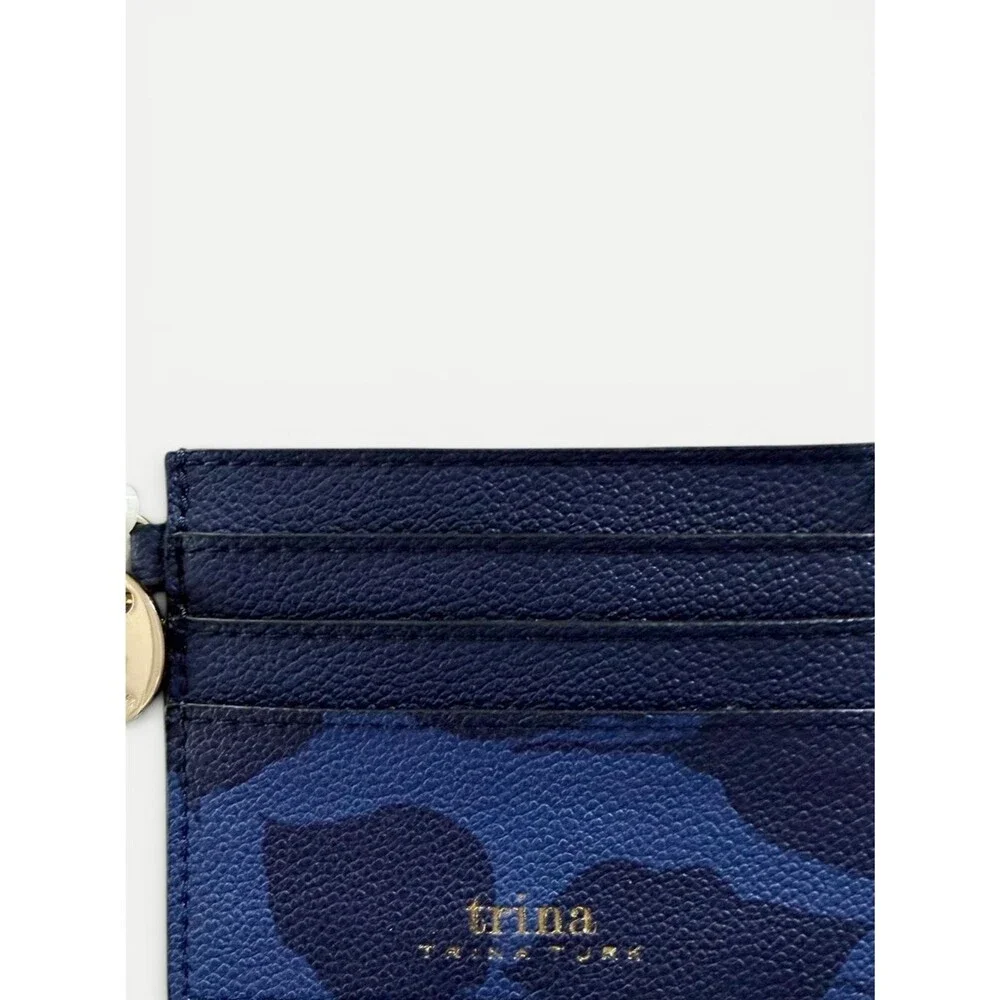 Trina Turk Blue Floral Card Holder Wallet Keychain Charm